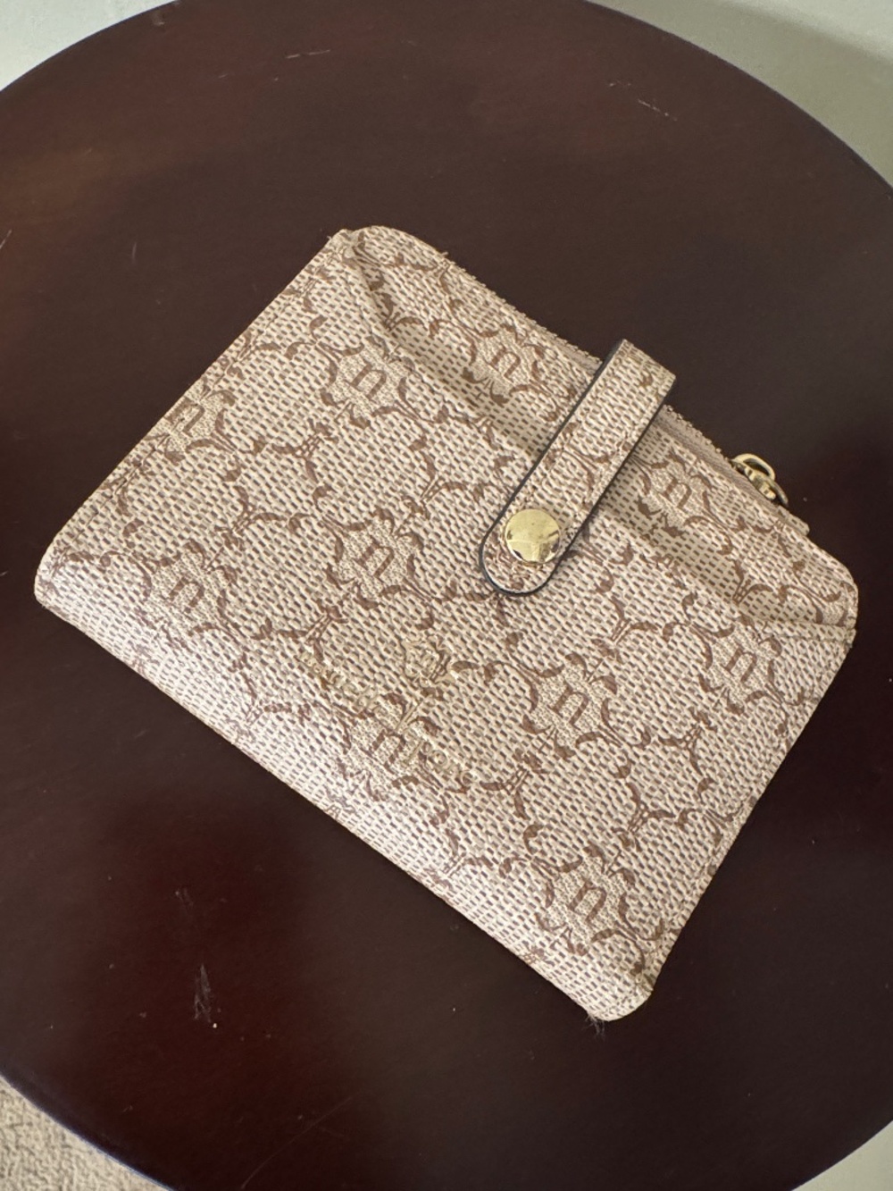 Nanette Lepore Beige & Brown Monogram Zip Wallet